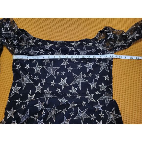 Sam Edelman Off The Shoulder Gold Silver Sparkle Star Mesh Sheer Dress NWT 14 - Picture 3 of 8